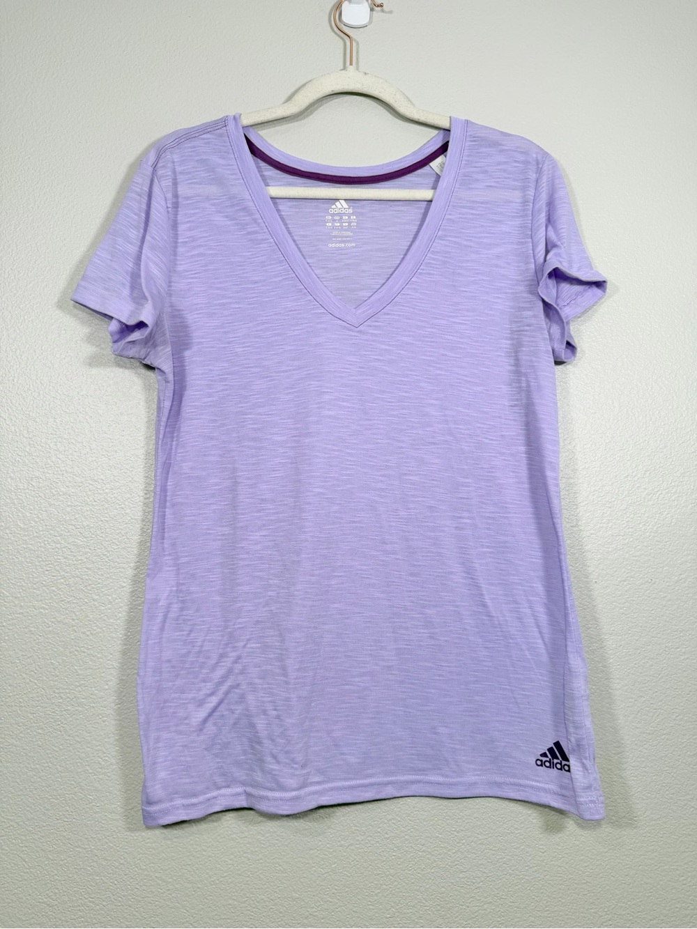 adidas Shirt Short Sleeve Sheer Athletic Top Lavender Purple V-Neck Tee Women M